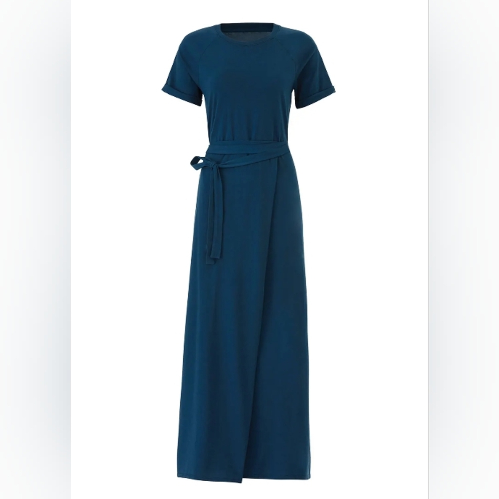 Elizabeth and James, XS, Women's Teal Wrap Maxi Dress with Waist Tie